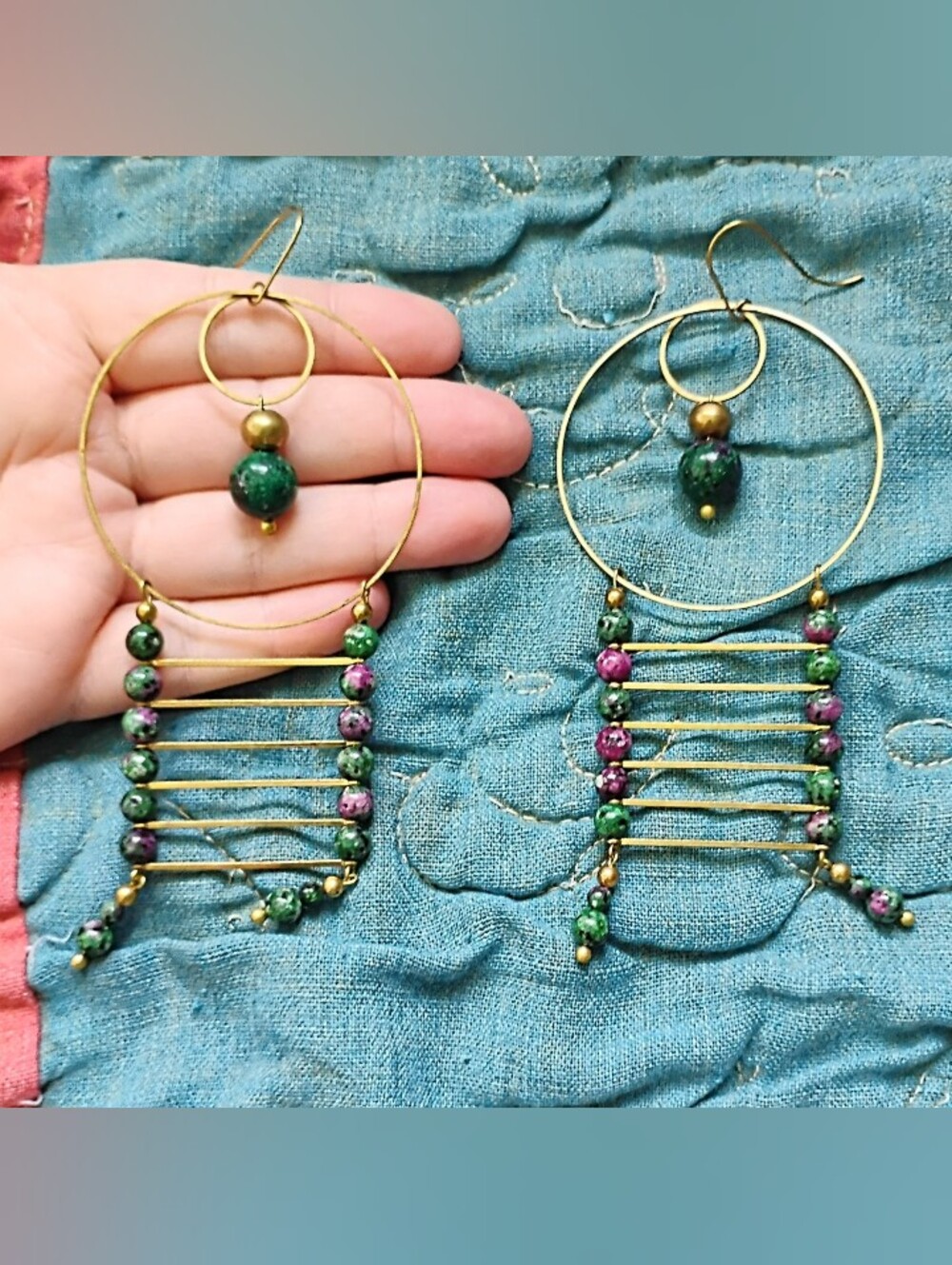 XXL (Huge!) Ruby Zoisite Handmade 'Ladder' Statement Earrings